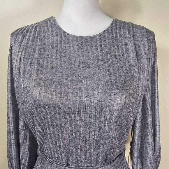 Tularosa Dries Mini Dress Sz M Silver Metallic Belted Pleated Cocktail Party - Picture 6 of 16